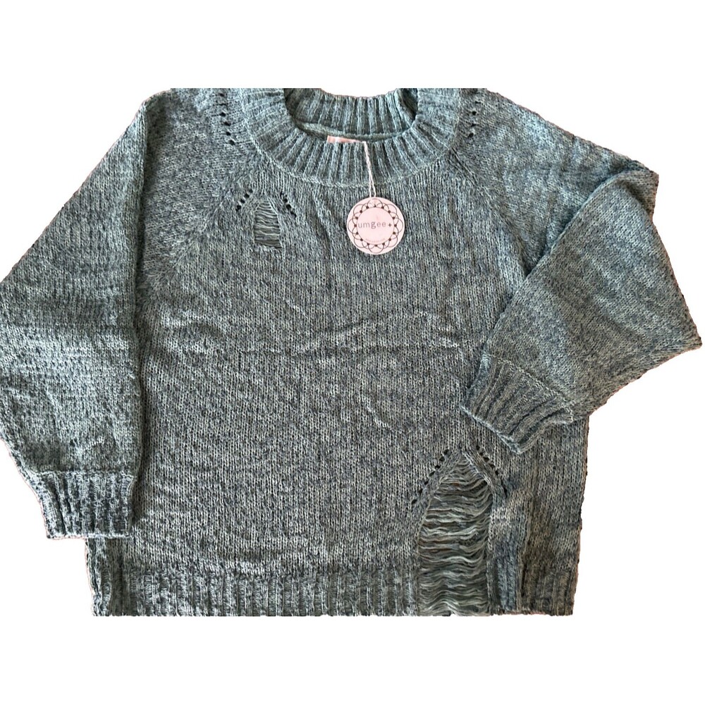 Umgee XL Women's Distressed Oversized BOHO Sweater Dusty Mint NWT